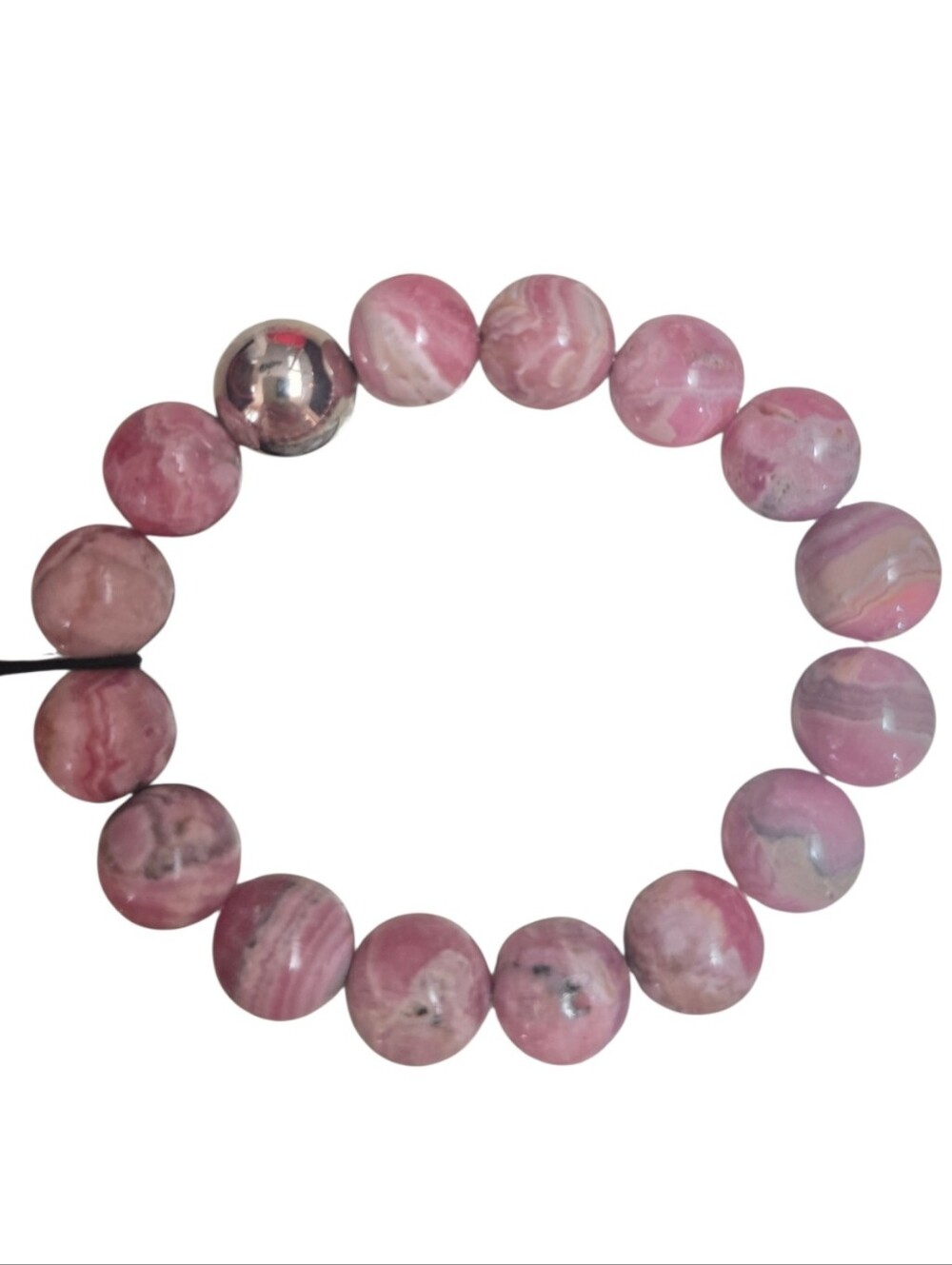 High Grade Rhodochrosite 12mm Gemstone Stretch Bracelet Sterling Silver